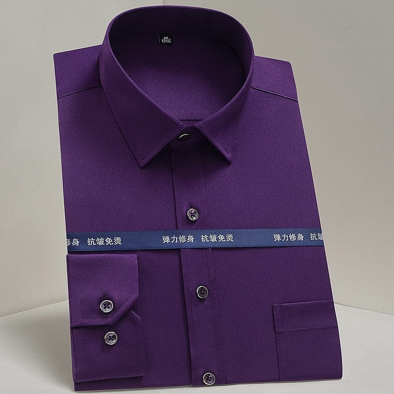 Men Shirts Long Sleeve 2021 Purple Formal shirts For Men Slim Fit Business Stretch Anti-wrinkle Professional Tooling Male Blouse