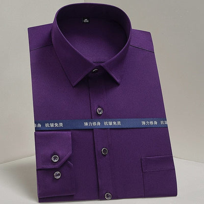 Men Shirts Long Sleeve  Purple Formal shirts For Men Slim Fit Business Stretch Anti-wrinkle Professional Tooling Male Blouse