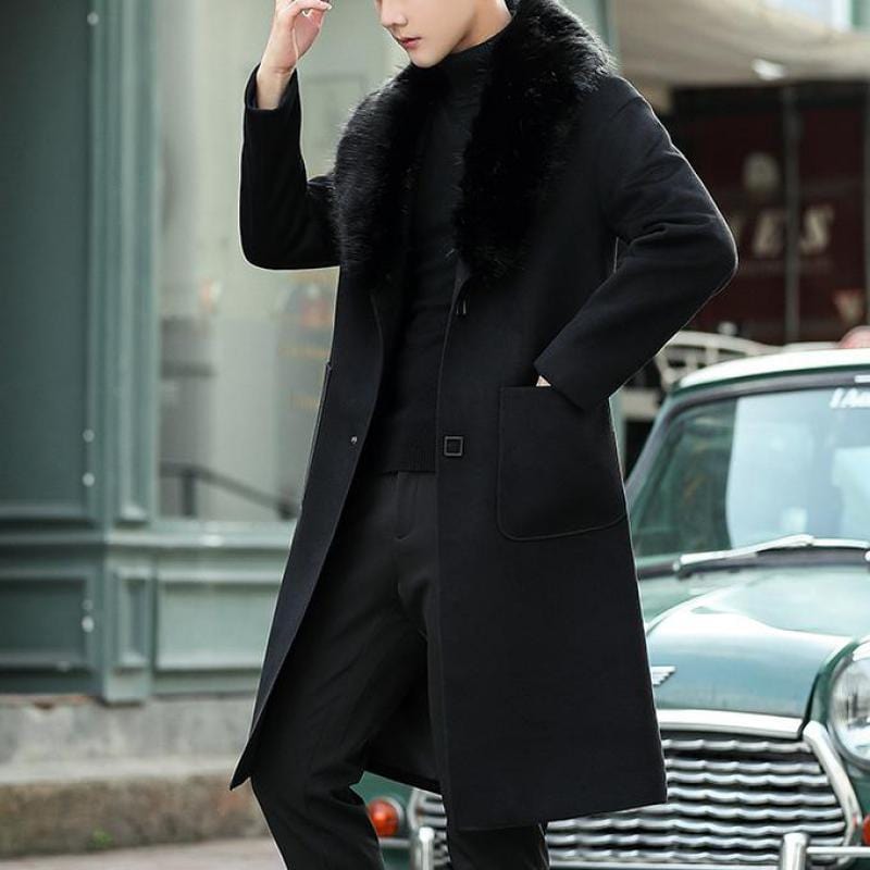 5XL Large Size Luxury Big Fur Claret Overcoats Mens Black Long Trench Coats For Mens Vintage Winter Coats Burgundy Warm Grey New