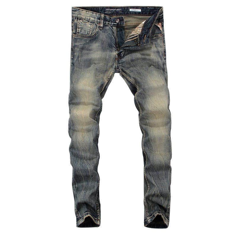 Italian Style Men Jeans Fashion Retro Washed Denim Long Pants Slim Fit Elastic Classical Jeans Men Vintage Designer Jeans Homme