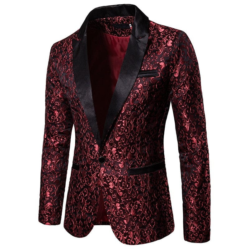 Black Jacquard Bronzing Floral Blazer Men 2022 Luxury Brand Single Button Suit Jacket Men Wedding Party Stage Costume Homme 2XL