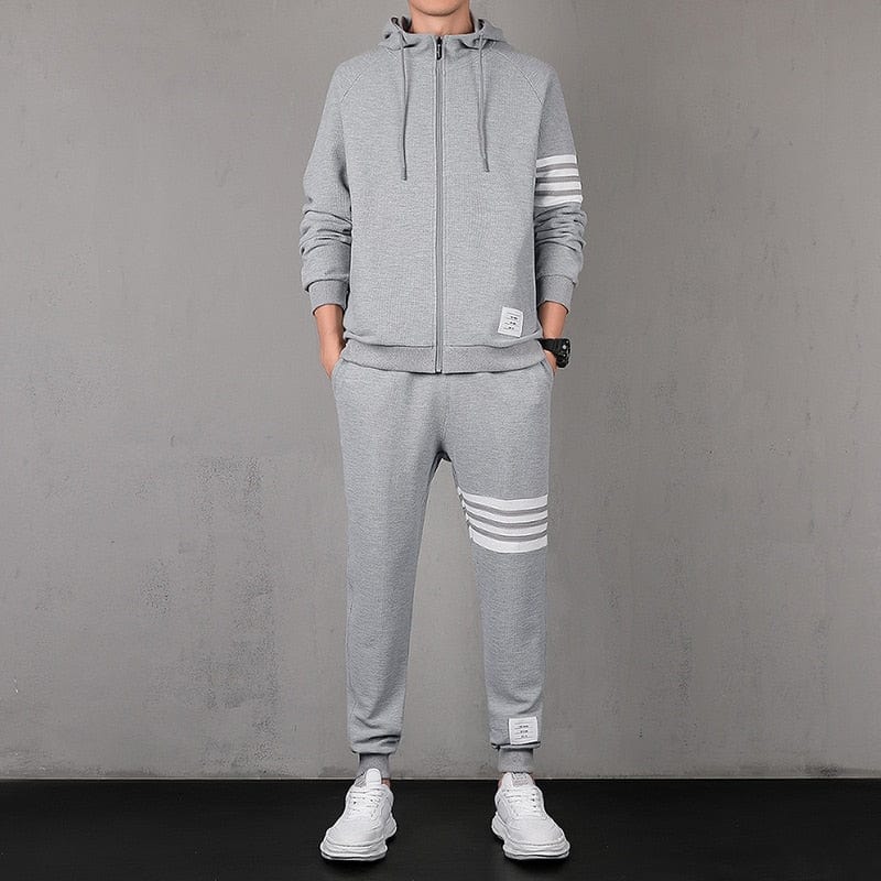 Men Sets Tracksuit Hoodie+Pants Zipper Stripe Fashion Casual Outdoor Sports Jogging Fitness Sportswear Men Sweatshirt Suit M-6XL