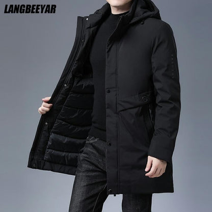 Top Quality Padded Brand Casual Fashion Thick Warm Men Long Parka Winter Jacket With Hood Windbreaker Coats Mens Clothing