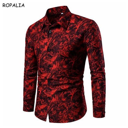 Summer Spring Men's Shirt Printed Casual Long Sleeved Shirt Slim Fit Male Social Dress Shirt For Men