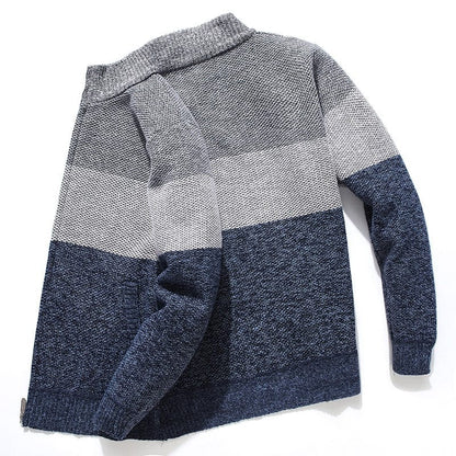 New Cardigan Men Sweater Striped Grey Men's Sweater Oversized Knitted Cardigan Warm Clothes For Man 3XL Korean Style Homme