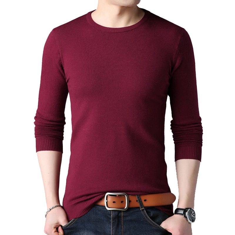 BROWON Brand Men Autumn Sweater Men's Long Sleeve O-Neck Slims Sweater Male Solid Color Business White Sweater Oversize M-4XL