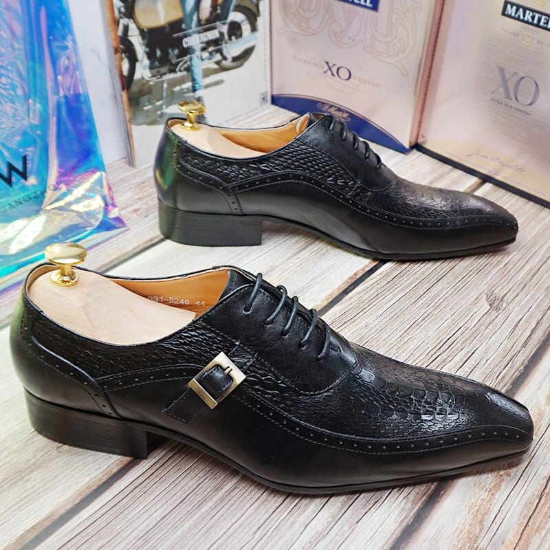 Italian Men Oxford Shoes Men Dress Leather Shoes Red Black Crocodile Prints Pointed Toe Lace up Wedding Office Men Formal Shoes