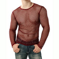 Mens Transparent Sexy Mesh T Shirt  New See Through  Fishnet Long Sleeve Muscle Undershirts Nightclub Party Perform Top Tees