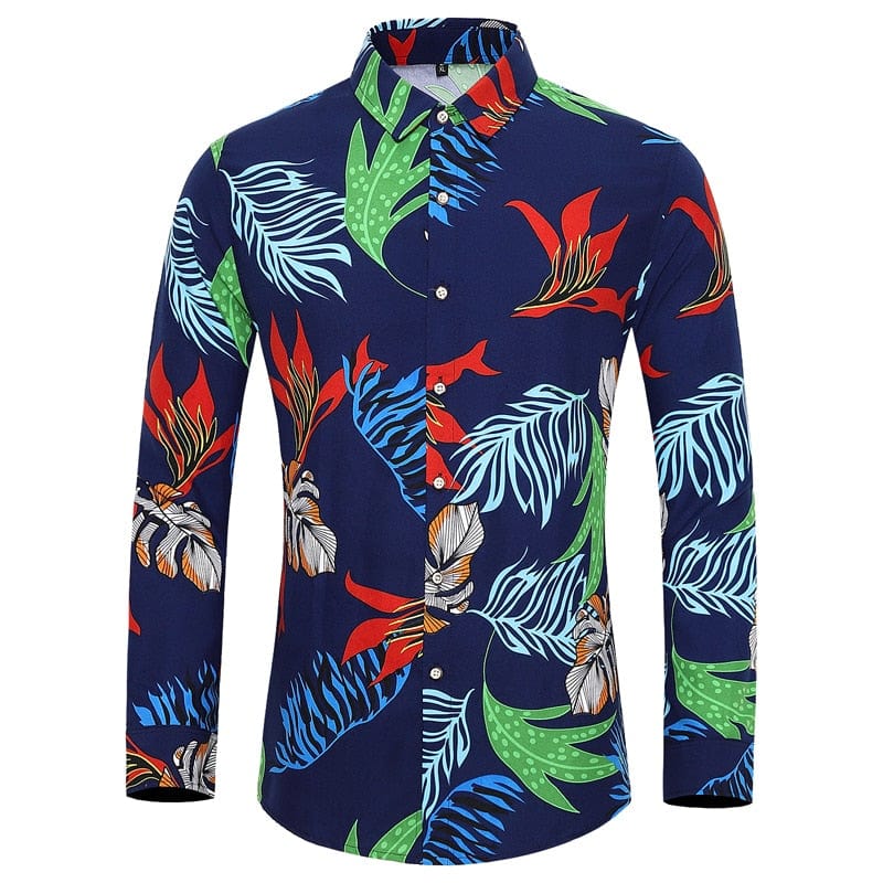 Many styles men long-sleeved plus size 7XL shirt fashion printed shirt Hawaii leisure vacation men&#39;s clothing