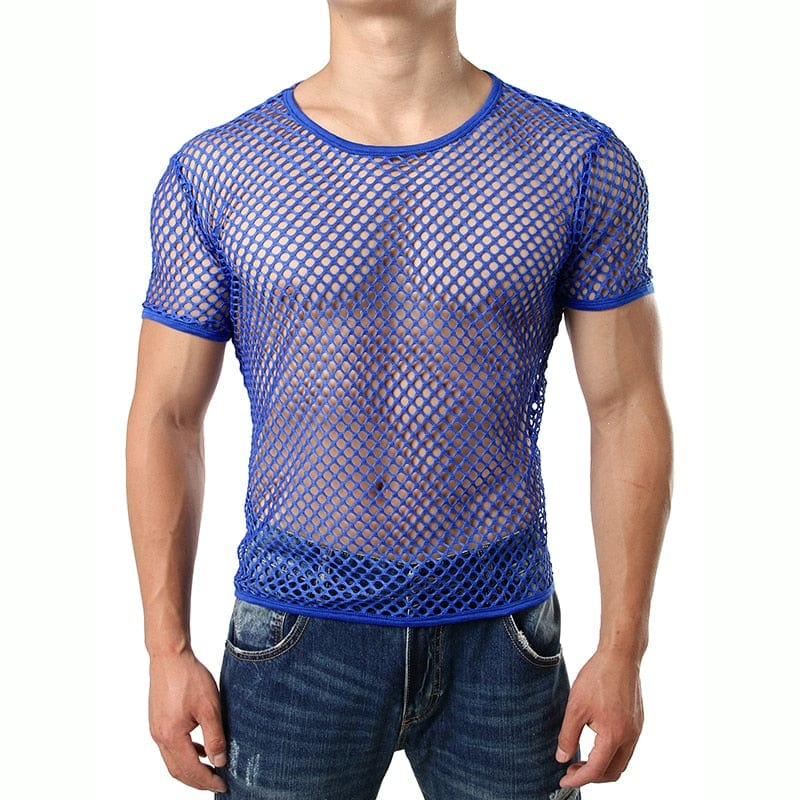 Mens Transparent Sexy Mesh T Shirt 2021 New See Through  Fishnet Long Sleeve Muscle Undershirts Nightclub Party Perform Top Tees