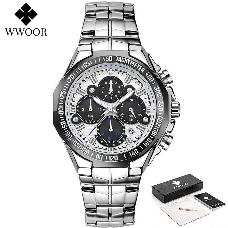 WWOOR Watch For Men Top Brand Luxury Classic Sport Quartz Watches Men Steel Waterproof Chronograph Wristwatch Relogio Masculino