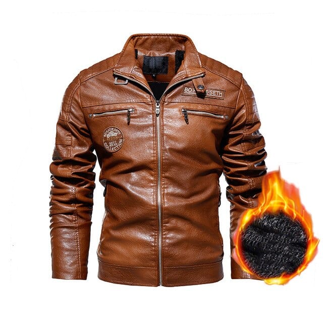 PU Leather Jacket Men Winter Fleece Warm Faux Leather Jackets Male Casual Stand Collar Motorcycle Windbreaker Military Mens Coat