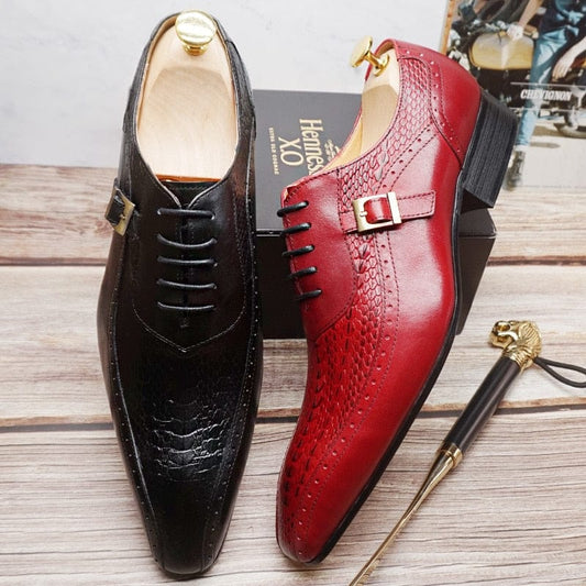 Italian Men Oxford Shoes Men Dress Leather Shoes Red Black Crocodile Prints Pointed Toe Lace up Wedding Office Men Formal Shoes