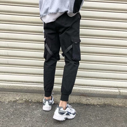 Ribbons Men Jogger Sweatpants Men's Cargo Pants Streetwear Hip Hop Casual Black Harem Pants Male Harajuku Fashion Trousers