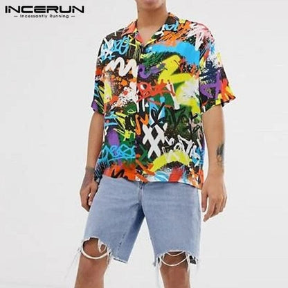 Summer Men Printed Shirt Short Sleeve Turn-down Collar Streetwear Chic Loose Mens Hawaiian Shirts  Vacation Camisa INCERUN