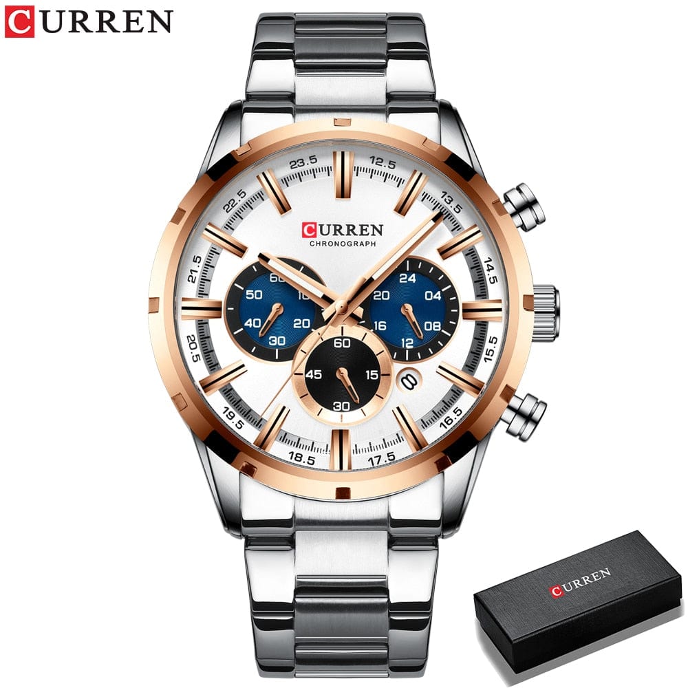 Curren Men&#39;s Watch Blue Dial Stainless Steel Band Date Mens Business Male Watches Waterproof Luxuries Men Wrist Watches for Men