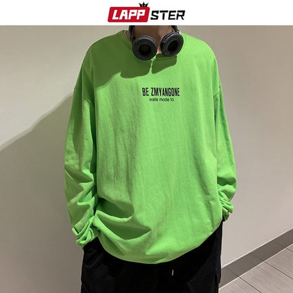 LAPPSTER Men Graphic Letter T Shirt Long Sleeve  Autumn Mens Harajuku Streetwear Kpop Tshirts Colorful Tops Tees Plus Size