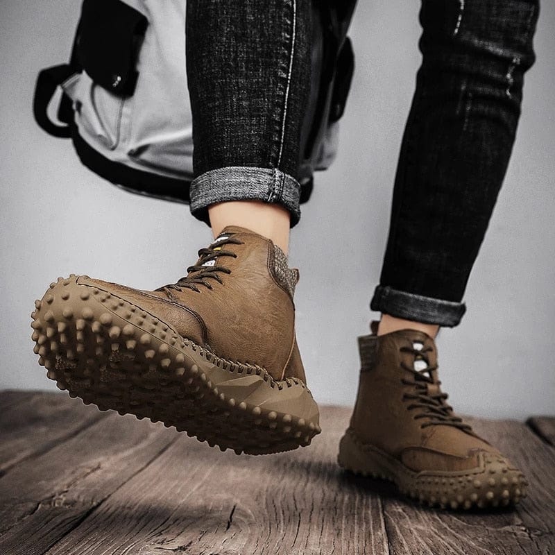 New Winter Men's Boots Thick Plush Warm Men's Snow Boots Leather Men's Ankle Boots Handmade Motorcycle Boots Outdoor Men's Shoes