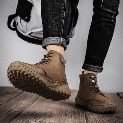 New Winter Men's Boots Thick Plush Warm Men's Snow Boots Leather Men's Ankle Boots Handmade Motorcycle Boots Outdoor Men's Shoes