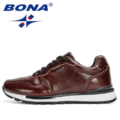 BONA  New Designers Popular Men Sneakers Lace-up Full Grain Leather Men Casual Shoes Fashion Men Shoes Leisure Footwear