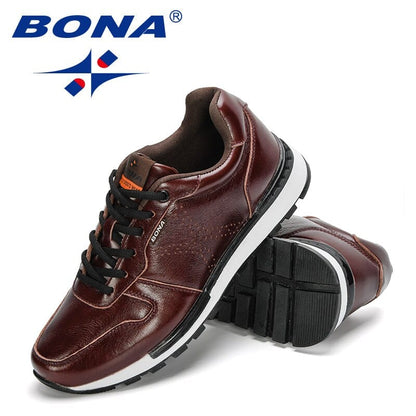 BONA  New Designers Popular Men Sneakers Lace-up Full Grain Leather Men Casual Shoes Fashion Men Shoes Leisure Footwear