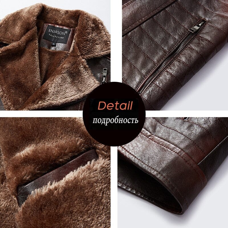 Men  Autumn New Brand Casual Motor Distressed Leather Jacket Coat Men Winter Vintage Outwear Fleece Faux Leather Jackets Men