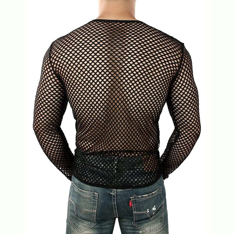 Mens Transparent Sexy Mesh T Shirt 2021 New See Through  Fishnet Long Sleeve Muscle Undershirts Nightclub Party Perform Top Tees