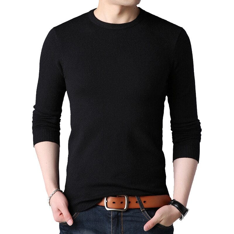 BROWON Brand Men Autumn Sweater Men's Long Sleeve O-Neck Slims Sweater Male Solid Color Business White Sweater Oversize M-4XL