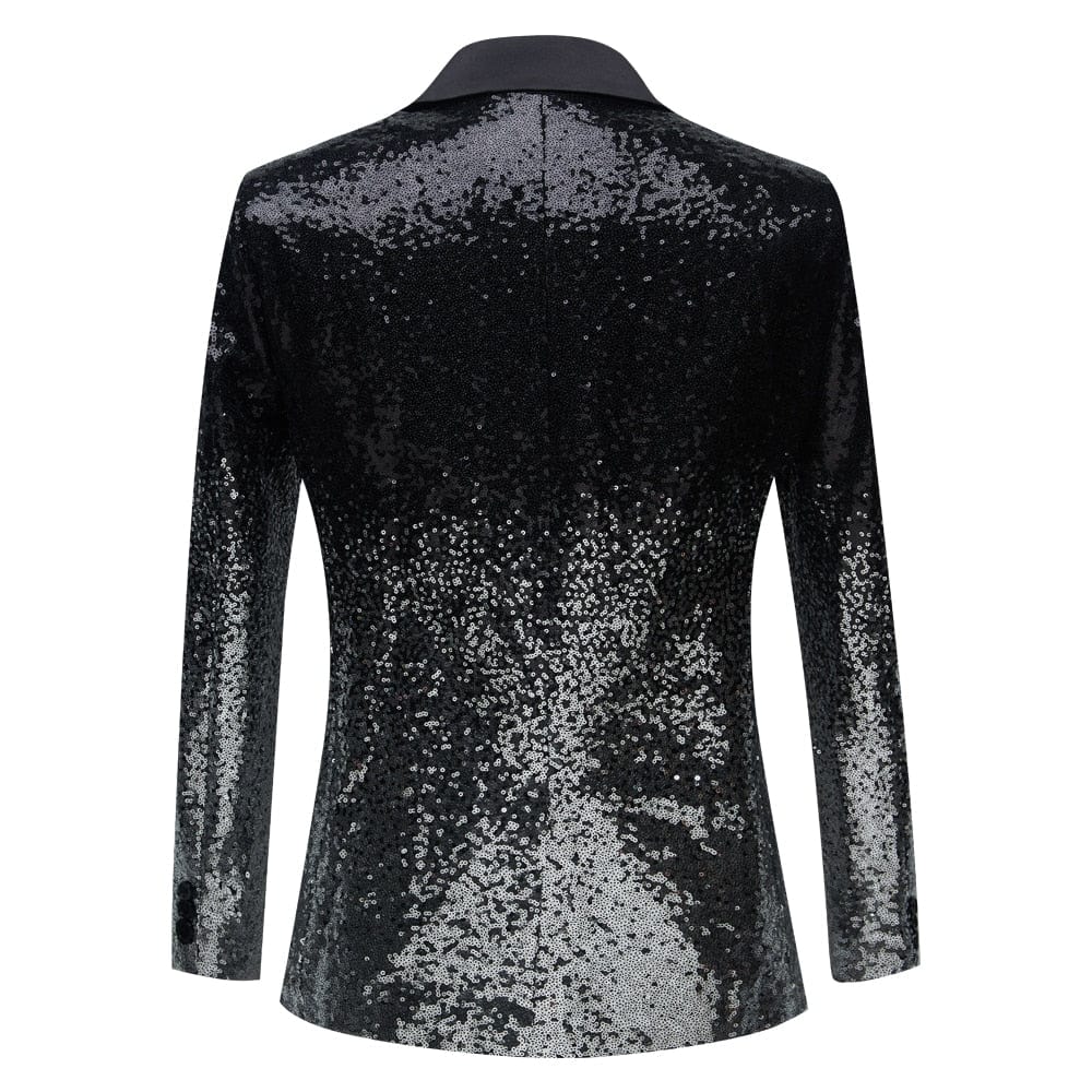 Black Sequin One Button Shawl Collar Suit Jacket Men Bling Glitter Nightclub Prom DJ Blazer Jacket Men Stage Clothes for Singers
