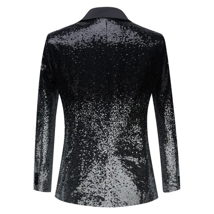 Black Sequin One Button Shawl Collar Suit Jacket Men Bling Glitter Nightclub Prom DJ Blazer Jacket Men Stage Clothes for Singers