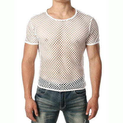 Mens Transparent Sexy Mesh T Shirt  New See Through  Fishnet Long Sleeve Muscle Undershirts Nightclub Party Perform Top Tees