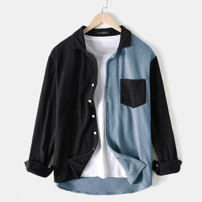 INCERUN Men Shirt Patchwork  Turn Down Collar Long Sleeve Chic Blouse Streetwear Button Casual Camisas Hombre Men Clothing 7