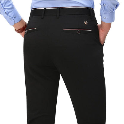 Suit Pants Fashion Elegant Mens Dress Pants Solid Color Straight Long Trousers Men's Slim Fit Formal Trousers Black