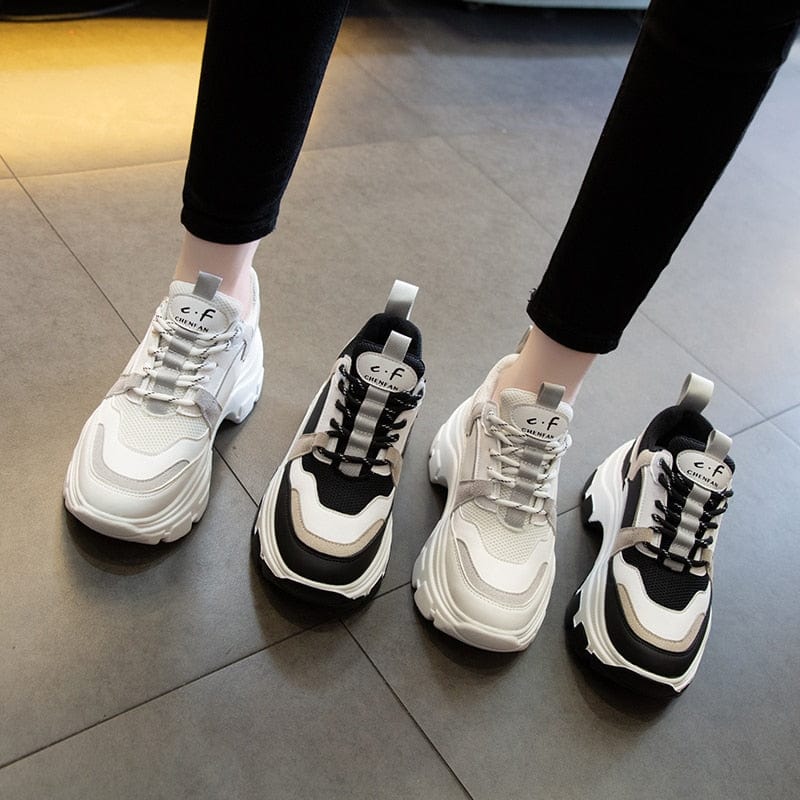 Chunky Sneakers Vulcanize Shoes Korean Fashion Female Black White Platform Thick Sole Casual Dad Shoes Woman Sneakers 8cm