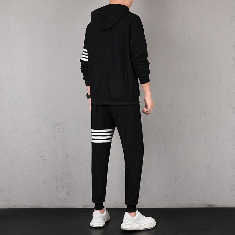 Men Sets Tracksuit Hoodie+Pants Zipper Stripe Fashion Casual Outdoor Sports Jogging Fitness Sportswear Men Sweatshirt Suit M-6XL