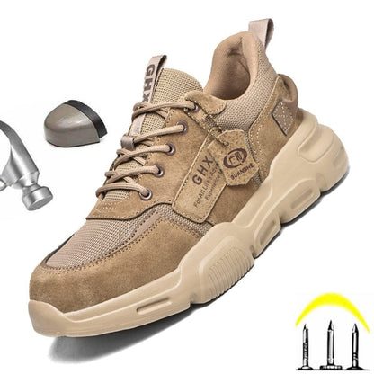 Work Safety Shoes Steel Toe Anti-puncture Indestructible Men Safety Boots Kevlar Insole Suede Leather Upper Work Sneakers