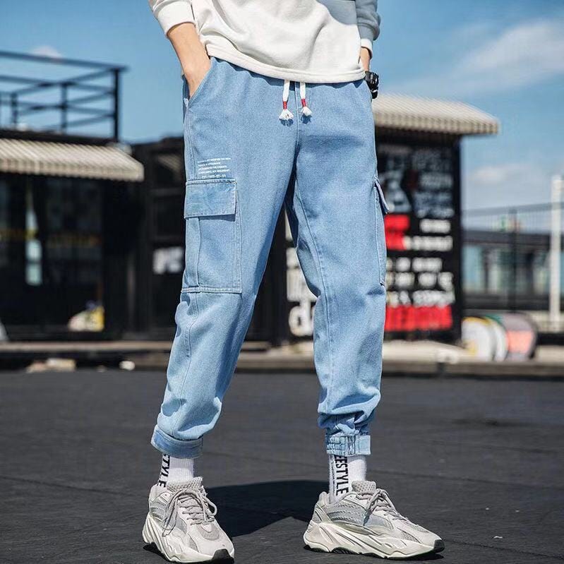 Hip Hop Streetwear Harem Jeans Pants Men Loose Joggers Denim Casual Sweatpants Korea Ankle length Trousers