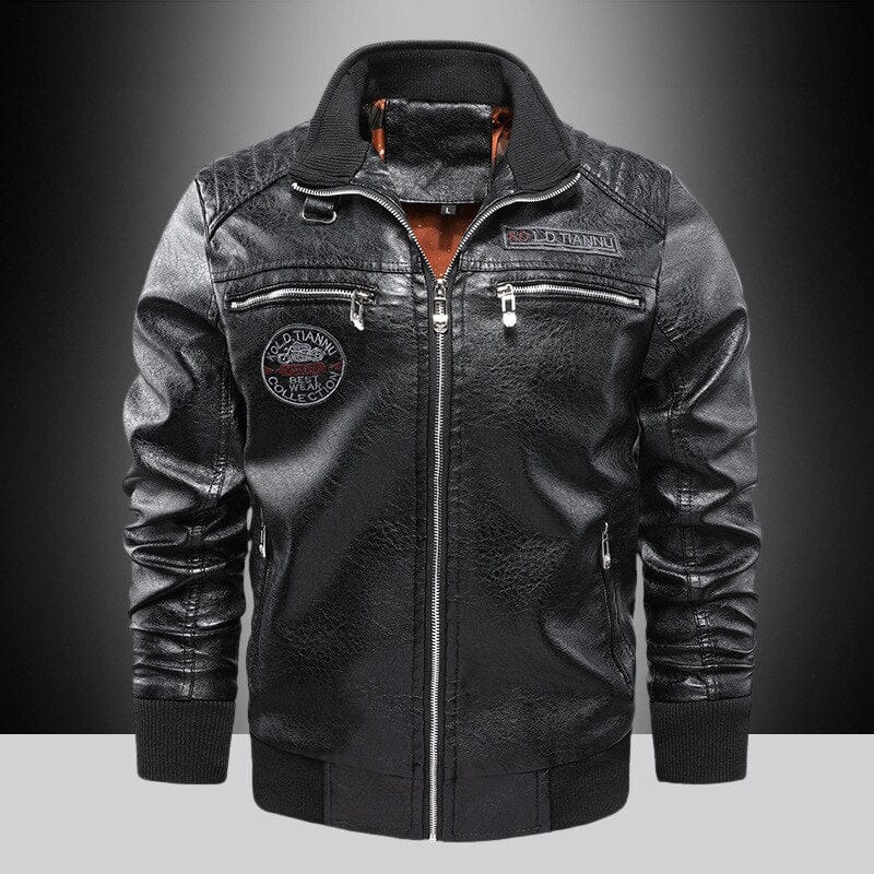 PU Leather Jacket Men Winter Fleece Warm Faux Leather Jackets Male Casual Stand Collar Motorcycle Windbreaker Military Mens Coat