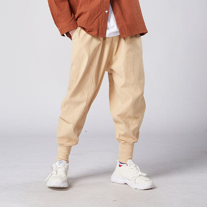 MrGB  Chinese Style Men Cotton Linen Harem Pants Streetwear Man Casual Joggers Harajuku Elastic Waist Male Oversized Trouser
