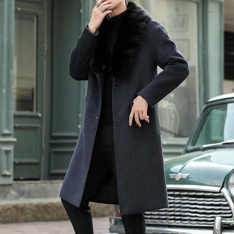 5XL Large Size Luxury Big Fur Claret Overcoats Mens Black Long Trench Coats For Mens Vintage Winter Coats Burgundy Warm Grey New