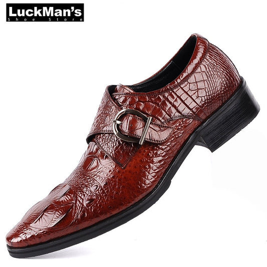 Men&#39;s Derby Shoes Business Loafers Gentleman Fashion Dress Shoe Faux Crocodile Pattern Leather Big-size 38-48