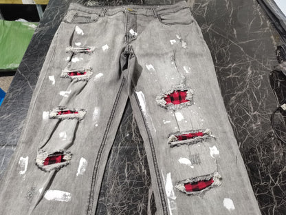New Men's Slim-Fit Ripped Jeans Men's Painted Jeans Patch Beggar Pants Jumbo Men's Hip Hop Pants Size S-4XL