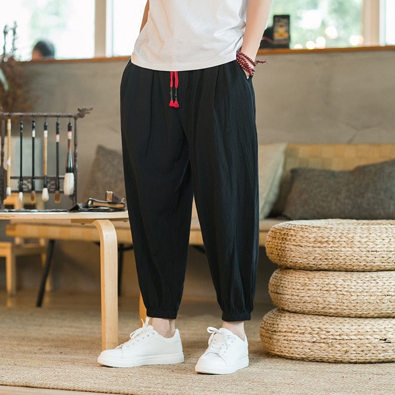 Chinese Style Harem Pants Men Streetwear Casual Joggers Mens Pants Cotton Linen Sweatpants Ankle-length Men Trousers M-5XL