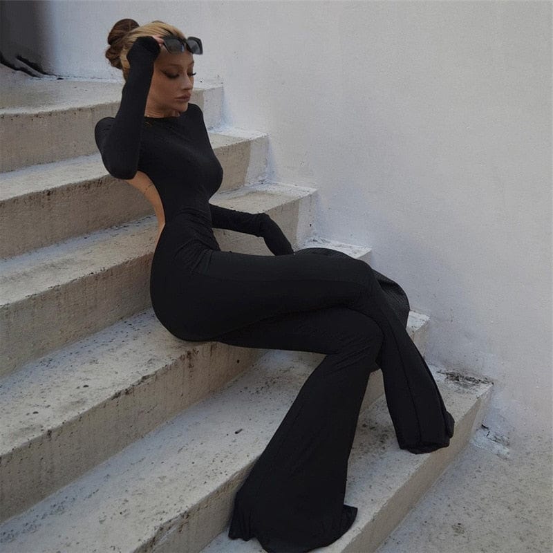 BoozRey Rochie neagră elastică bodycon pentru femei, sexy, fără spate, cu decolteu în formă de O, rochii subțiri, y2k Streetwear Active Casual, salopete pentru antrenament