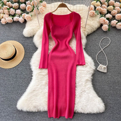 Croysier Dresses For Women  Sexy Strapless Ribbed Knitted Bodycon Dress Women Winter Long Sleeve Midi Sweater Dress Clothes