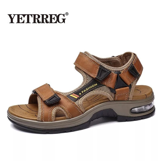 Brand Summer Men&#39;s Sandals Genuine Leather Men Slippers Gladiator Men Beach Sandals Soft Comfortable Outdoors Wading Shoes 38-48