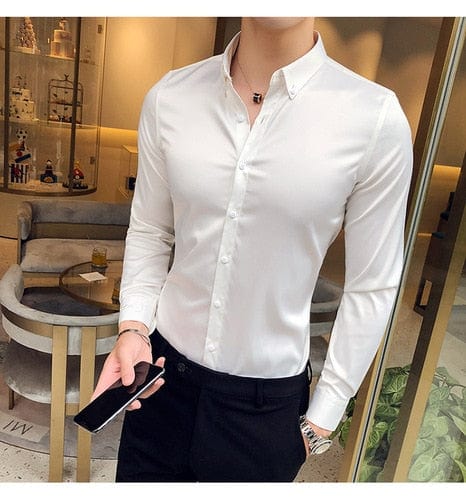 Decolteu Broderie Cămăși pentru bărbați cu mânecă lungă Casual Slim Fit Cămăși rochie pentru bărbați Culoare uni Formal Business Îmbrăcăminte socială Bluză