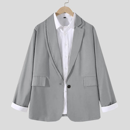 INCERUN Fashion Men Casual Blazer  Lapel Long Sleeve Streetwear Elegant Suits Men One Button Solid Color Thin Jackets 5XL 7