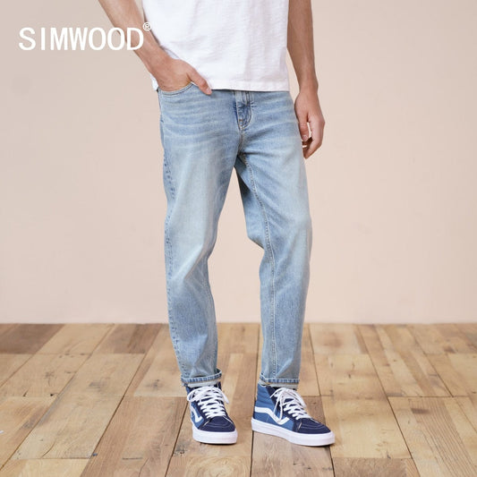 SIWMOOD 2022 S Autumn New Environmental laser washed jeans men slim fit classical denim trousers high quality jean SJ170768