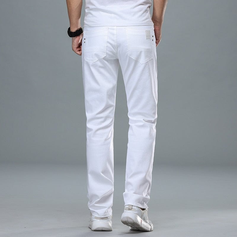 Classic Style Men's Regular Fit White Jeans Business Fashion Denim Advanced Stretch Cotton Trousers Male Brand Pants